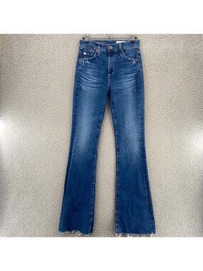 AG Jeans Womens 25 Farrah Boot Blue Medium Wash Distressed Frayed Hem Stretch